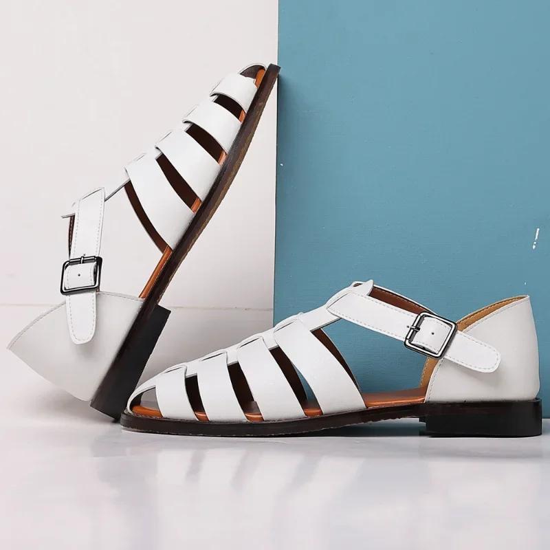 2024 2024 Summer Men Rome Sandals Soft PU Leather Shoes Anti Slip Hollow Out Casual Male Sandals Comfortable Business Shoes for Men