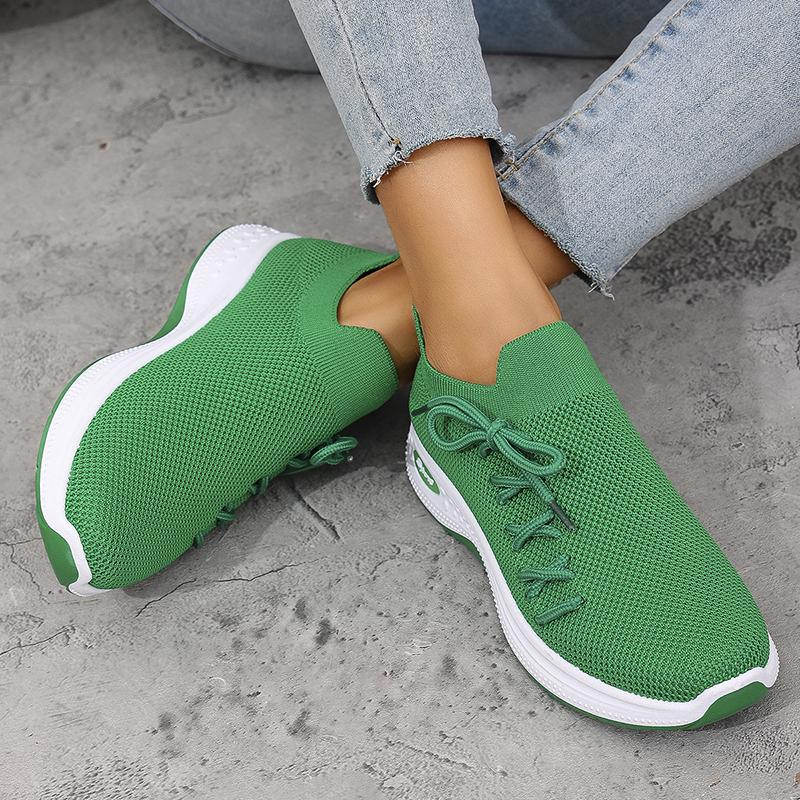 Fashion Breathable Knitted Sneakers for Women Green Lightweight Slip On Running Shoes Woman Comfort Non Slip Casual Sport Shoes