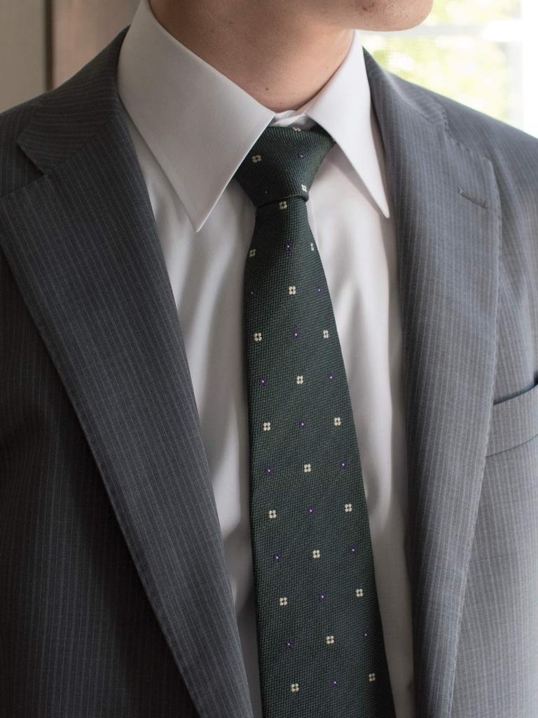 [TAVARAT] [Tavarat] Business Necktie, 100% Silk, Made In Japan, Nishijin Weave, Floral Dot Pattern (Green)