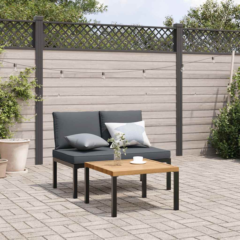 2 Piece Garden Sofa Set with Cushions Black Aluminum
