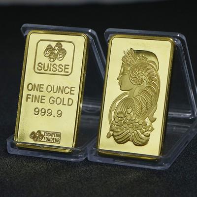 Gold Plated Layered Bullion Bar Switzerland Credit Commemorative Coin Goddess Coin Collection Home Decoration