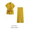 Kaslead New Women Clothes Western Style Fashion Knot Decoration Shirts Casual Trousers 8138389 86389