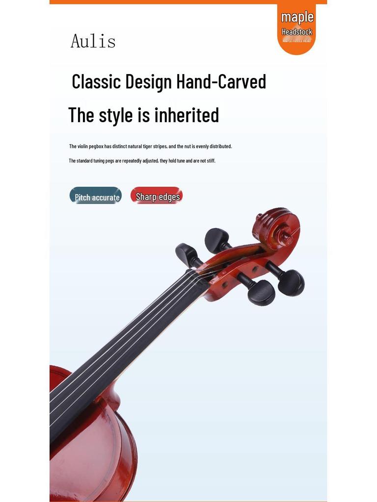 Hand-Crafted Solid Wood Violin: Suitable for Beginners and Professionals, Includes Triangle Case