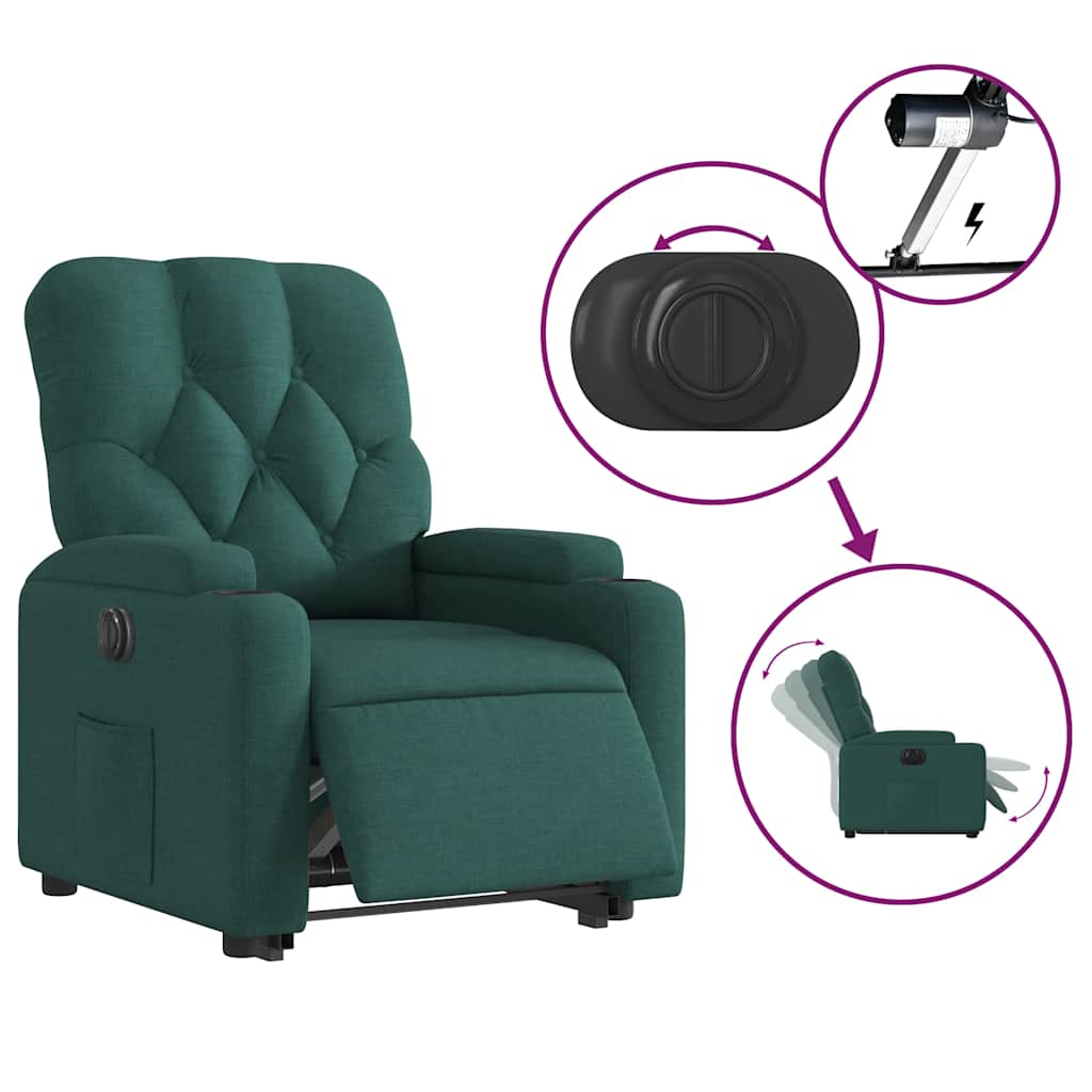 Electric Recliner Chair with Rising Function Dark Green Fabric