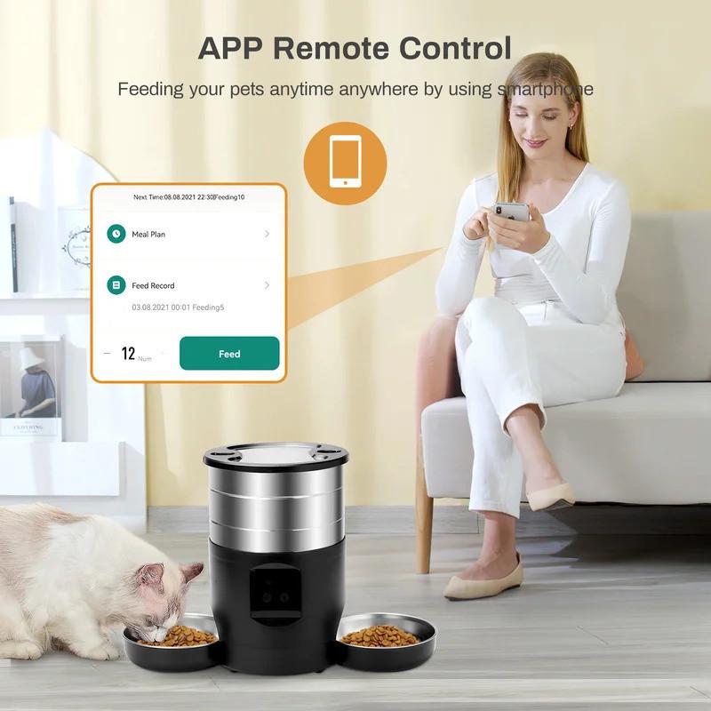 4.5L Large Capacity Dogs and Cats Smart Food Dispenser Stainless Steel Pet Feeder Bowl Automatic Pet Cat Feeder