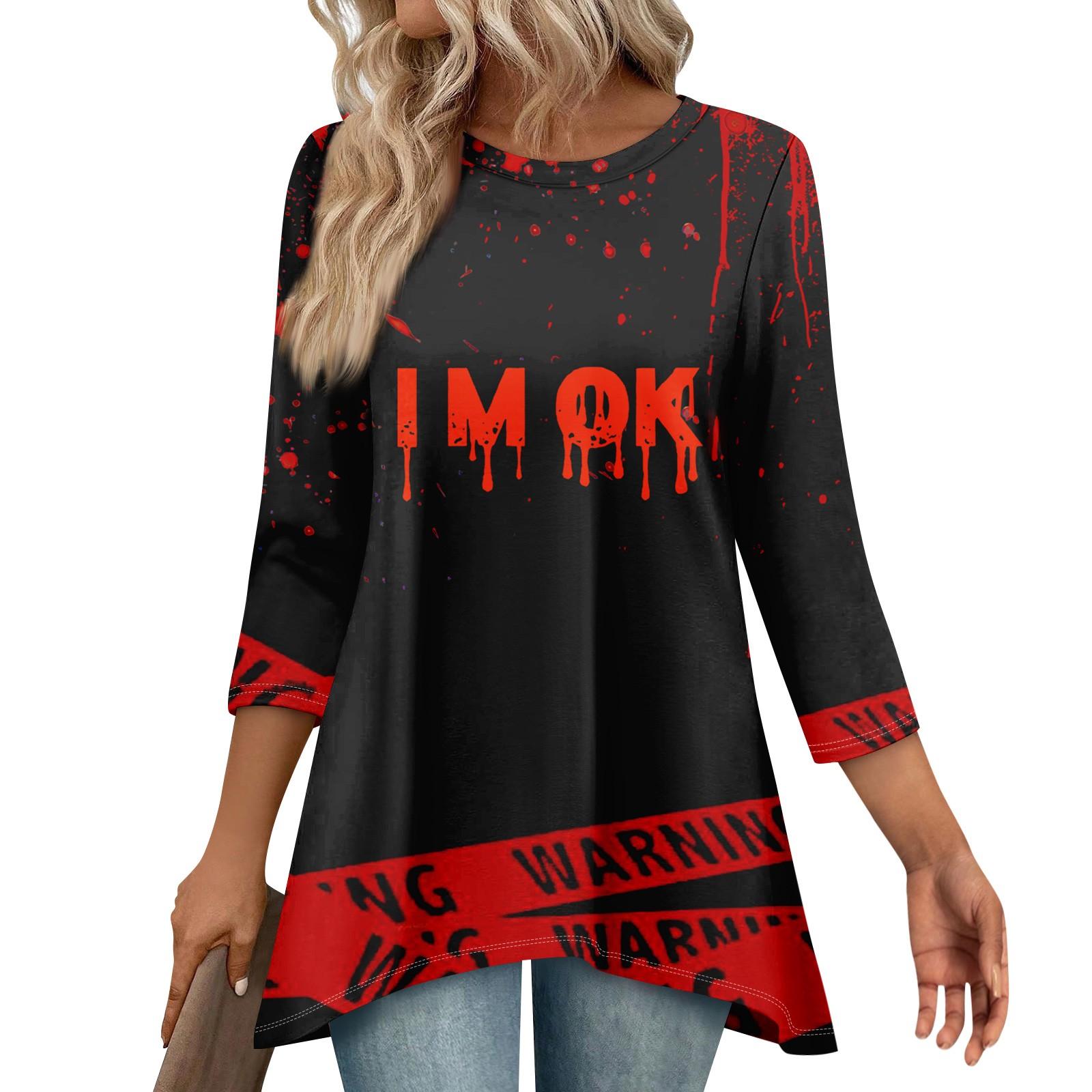 

Туники для женщин Свободного кроя Топы с принтами Рукав 3/4 Женские топы с асимметричным подолом L красный