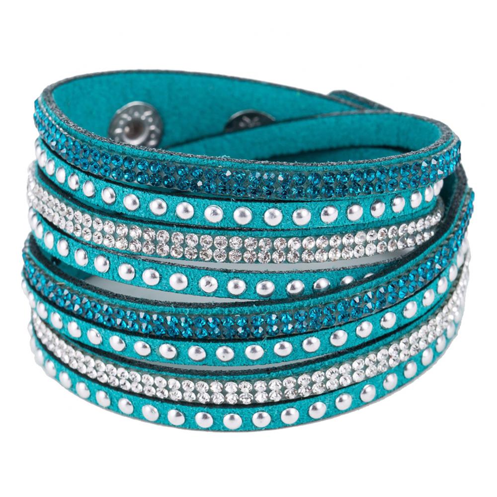 Vintage Faux Leather Bracelet Women Shiny Hot Fix Rhinestone Inlaid DIY Multilayer Bracelet Gift
