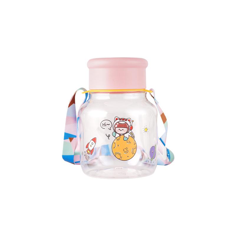Water Bottle Summer New Plastic Water Cup Children and Students Direct Drinking Cup Free Strap Sticker Simple Fresh Plastic Cup