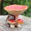 Enchanting Hedgehog Mushroom Resins Figurine Statue with Bird Feeder for Outdoor Garden Lawn Patios Decorative Ornament