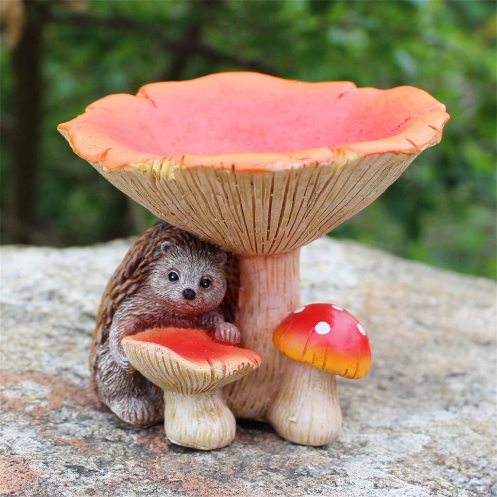 Enchanting Hedgehog Mushroom Resins Figurine Statue with Bird Feeder for Outdoor Garden Lawn Patios Decorative Ornament