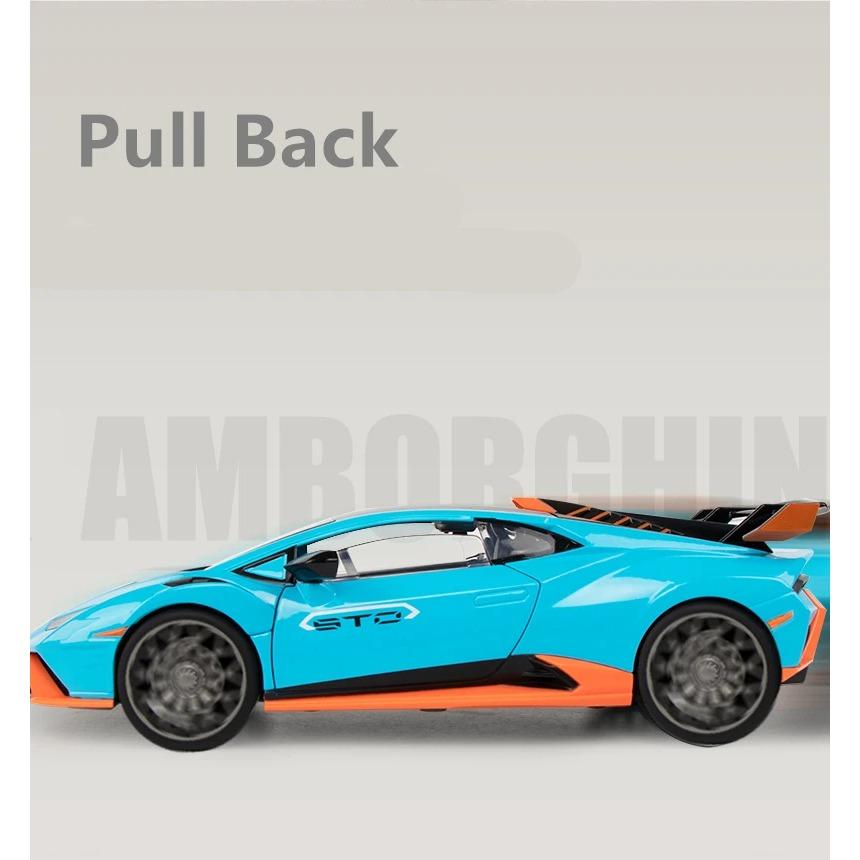 1/24 Lamborghini HURACAN STO Alloy Sports Car Model Diecast Metal Toy Racing Car Model High Simulation Collection Sound and Light Kids Gifts