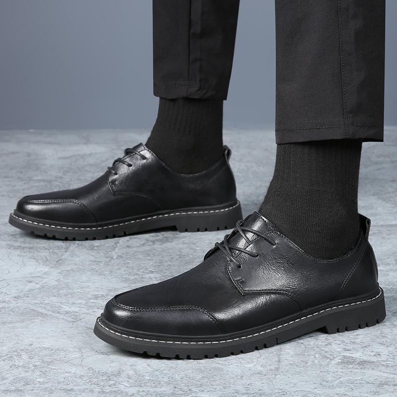 Fashion Classic Black Men's Leather Shoes Minimalist and Versatile Style Office and Driving  Leisure Business Men's Walking Shoes New