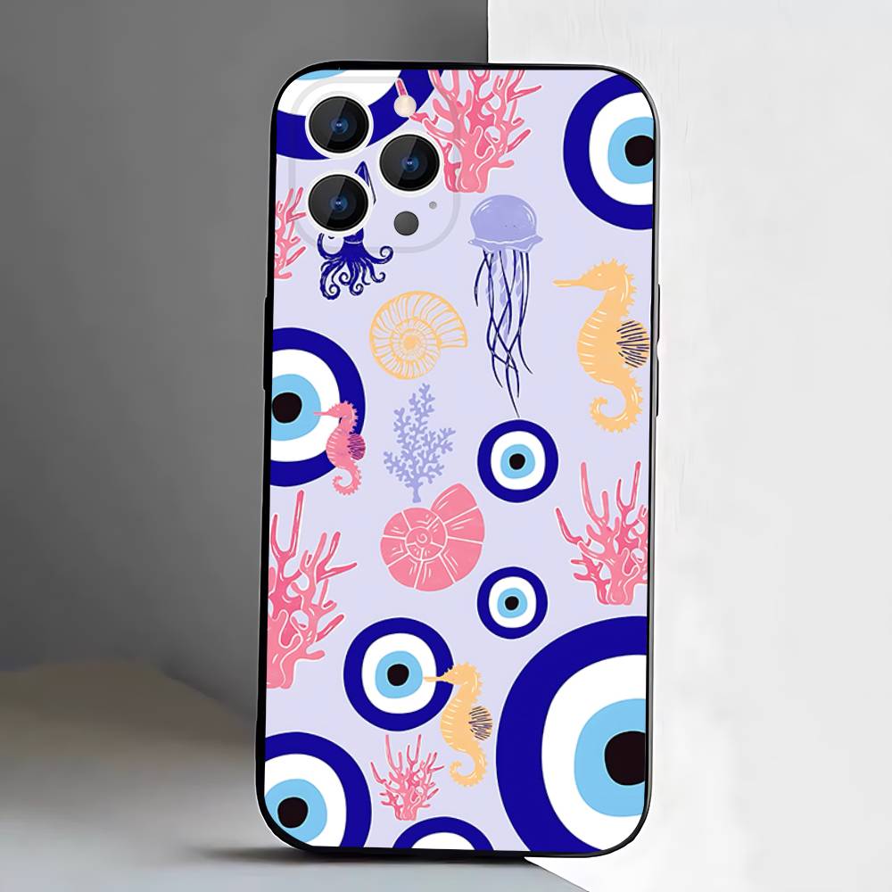 Evil Eye Lucky Eye Blue Phone Case For iPhone 17,16,15,14,13,12,Pro,Max,Plus,E,SE4,Air,Mini Black Soft Box