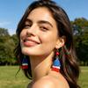 Yousheng Earrings Multi-layered Fringe Earrings Creative Red, White, and Blue Flag-Colored Pendant Earrings 4th of July Independence Day Gift for