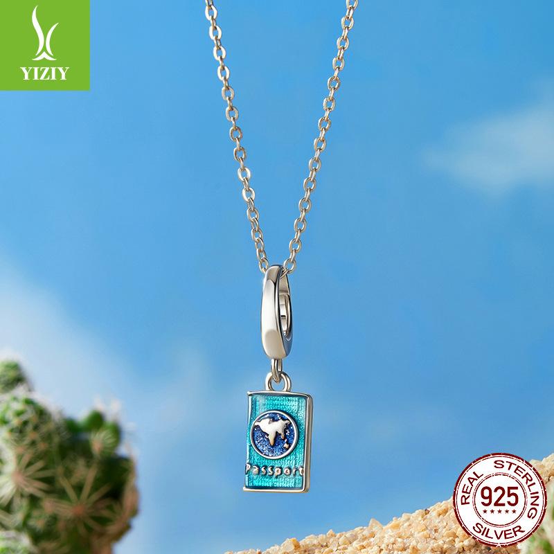 Button Head Can Be Opened - Passport Pendant Global Travel Series S925 Sterling Silver Beaded Diy Jewelry Cross-Border