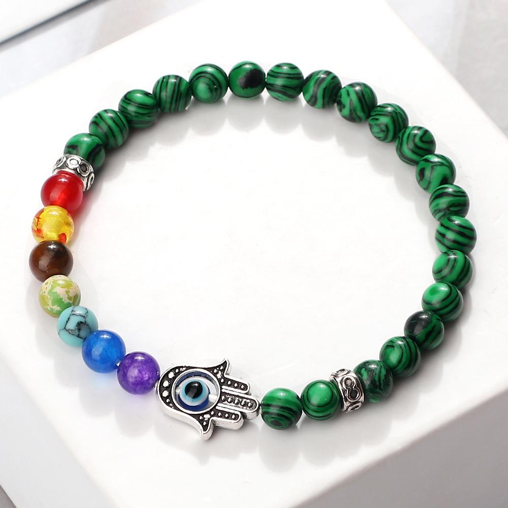 6mm 7 Chakra Beads Bracelets Lucky Evil Eye Hand Of Fatima Women Men Natural Lava Stone Agates Bracelet & Bangle Prayer Jewelry