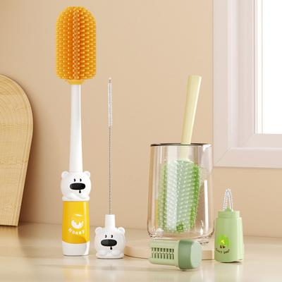 Reinigungsbürsten-Set mit verlängertem Anti-Rutsch-Bärengriff, Silikon-Flaschenbürste, Nippel- und Strohhalmreiniger, Babyfütterungswerkzeug