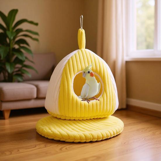 Hanging Birds Nest Winter Warm Parrot Nest with Mat Birdcage Plush Hammock Bed for Parakeets Cockatiels Budgies Conures