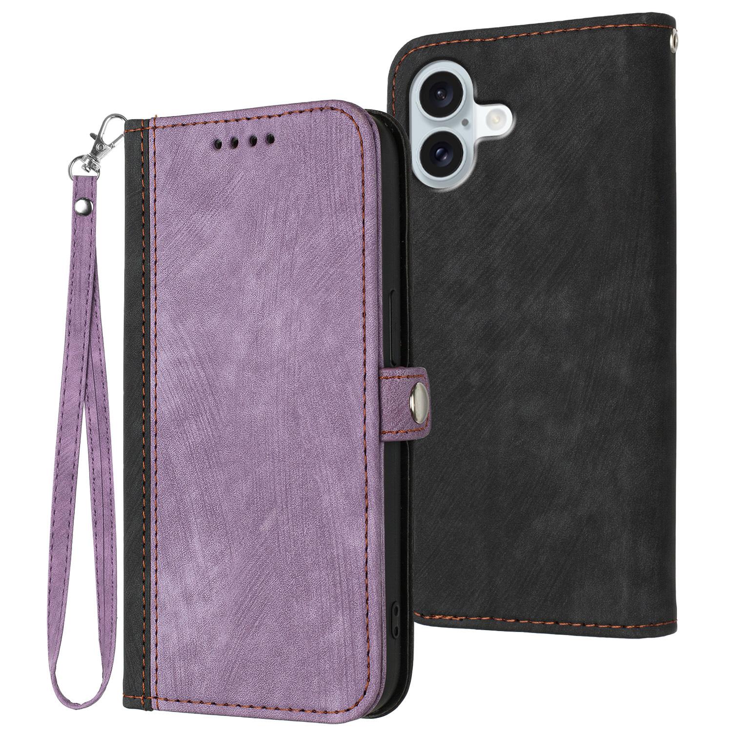 

YX0020 For iPhone 16 Case with Hand Strap PU Leather Wallet Phone Cover
