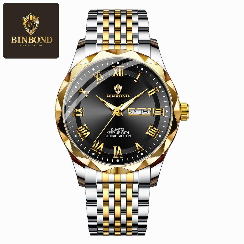Binbang Watch Hot-selling Fashion Double Calendar Quartz Watch Waterproof Men's Watch Men's Watch