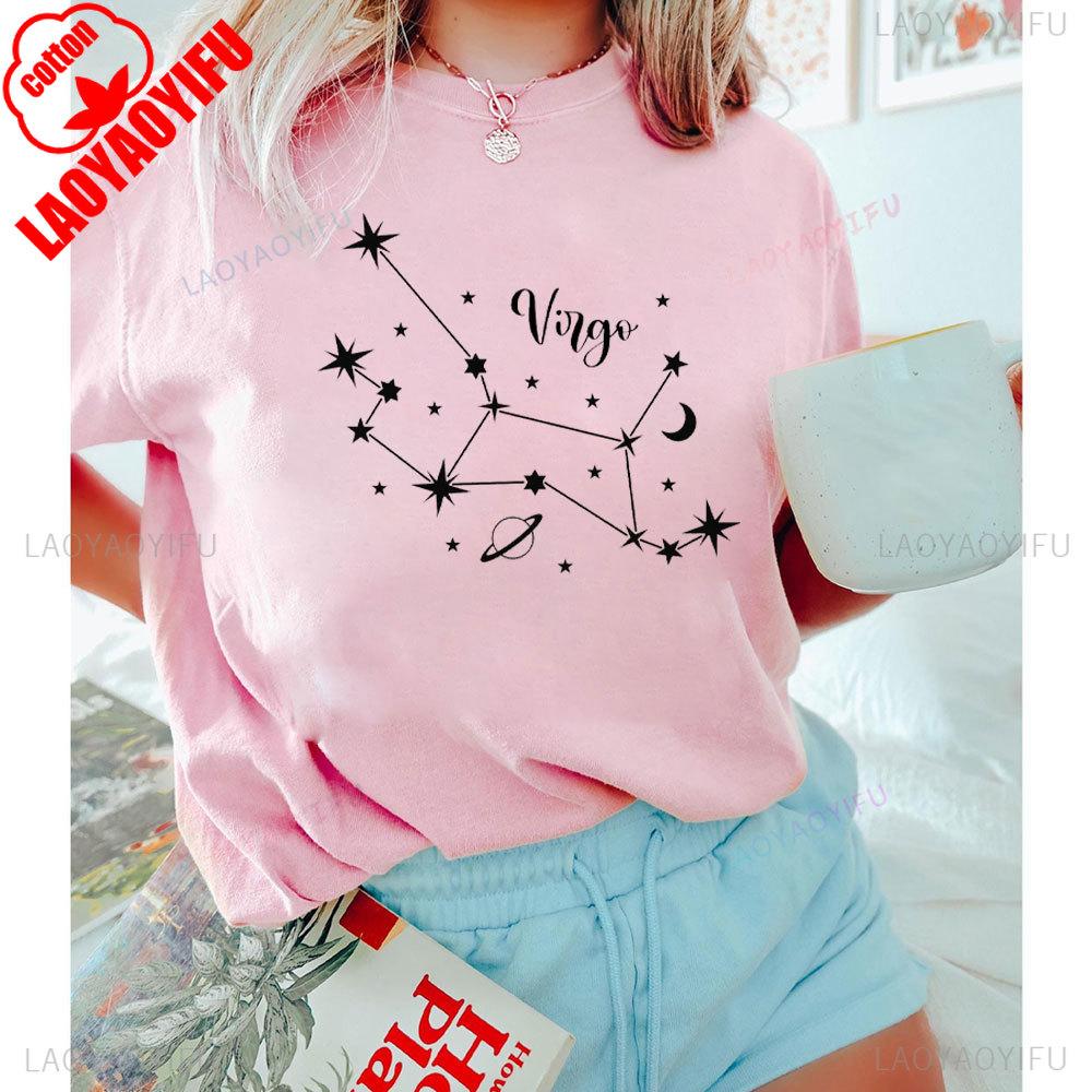 2025 Lustiges Astrologie Damen T-Shirt Sommer Hochwertige T-Shirts Jungfrau Grafik Aufdruck Kurzarm Shirt für Unisex und Damen