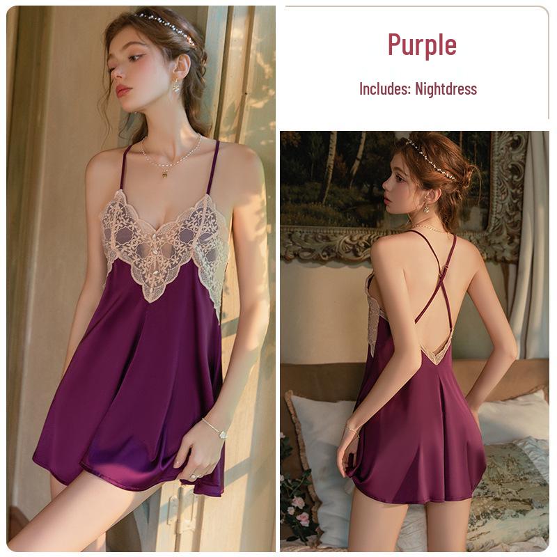 Elegante Lente/Zomer Kant Pyjama Set: Nachthemd met rugdecolleté & Vest