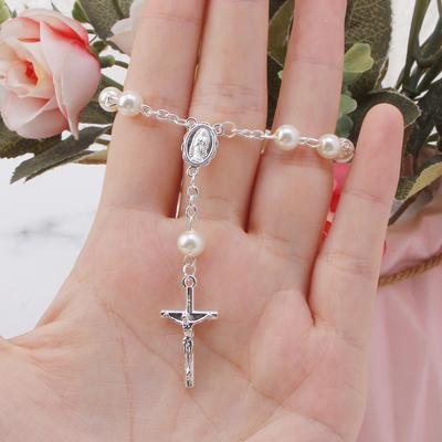 NIEUW Katholiek Kruis Vingerketting Mini Rozenkrans Vinger Doop Rozenkransen Nep Parels Armband voor Doopsuiker Doop