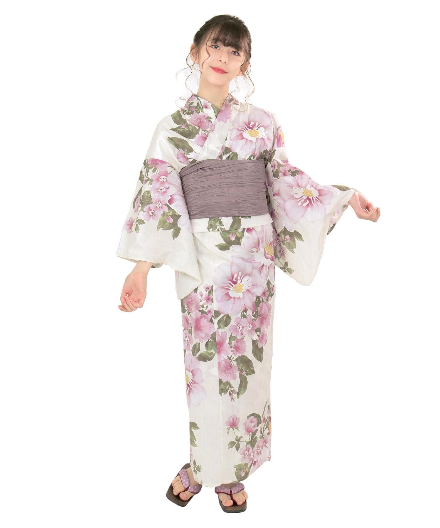 

Юката Set for Change 3 Piece Set Heiko Junior Girls H Mellow [KYOETSU] Девочки, цвет экрю, плетение, (Юката, Оби, Гета) (7. Сиреневый, 130см)