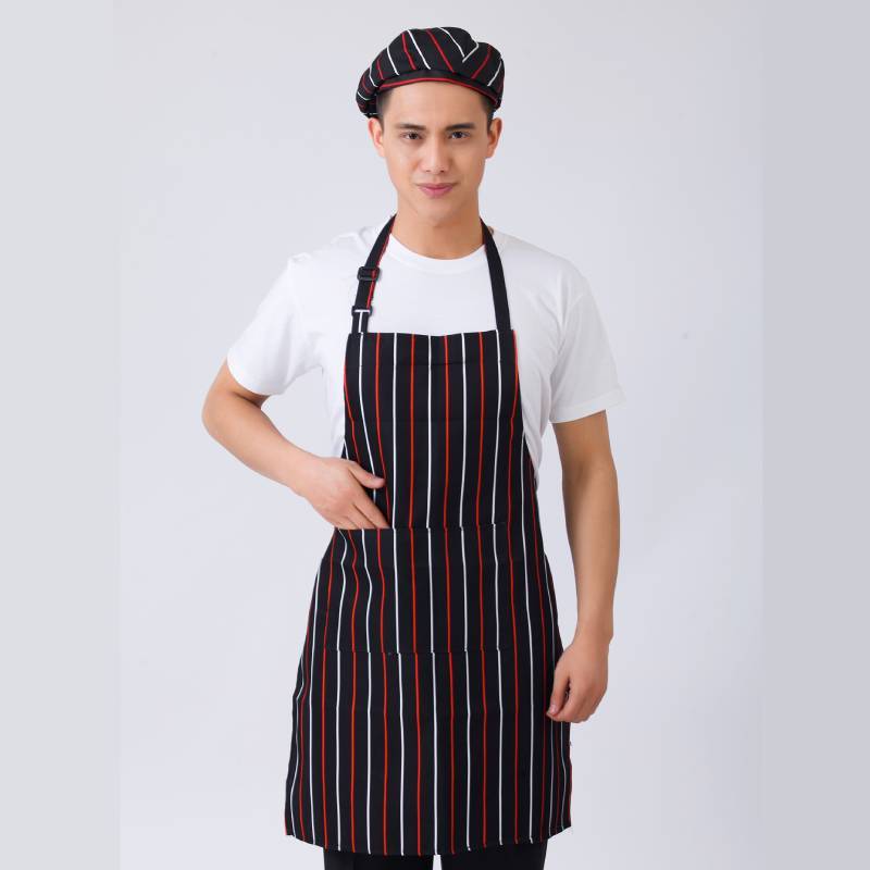 Striped And Peppers Print Sleeveless Apron For Restaurant Chefs And Waitstaff