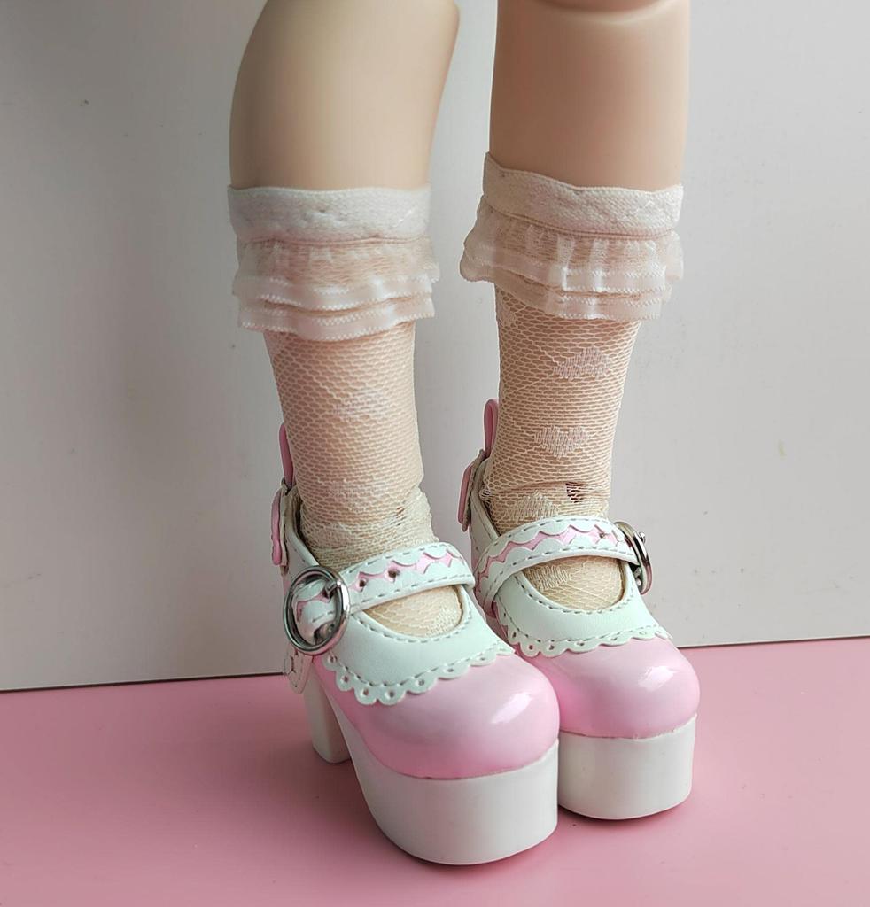 Doll Shoes, 4-minute Width, All-purpose, High Heel, Lace-up Shoes, Lace Trim, Patent Leather (pink)