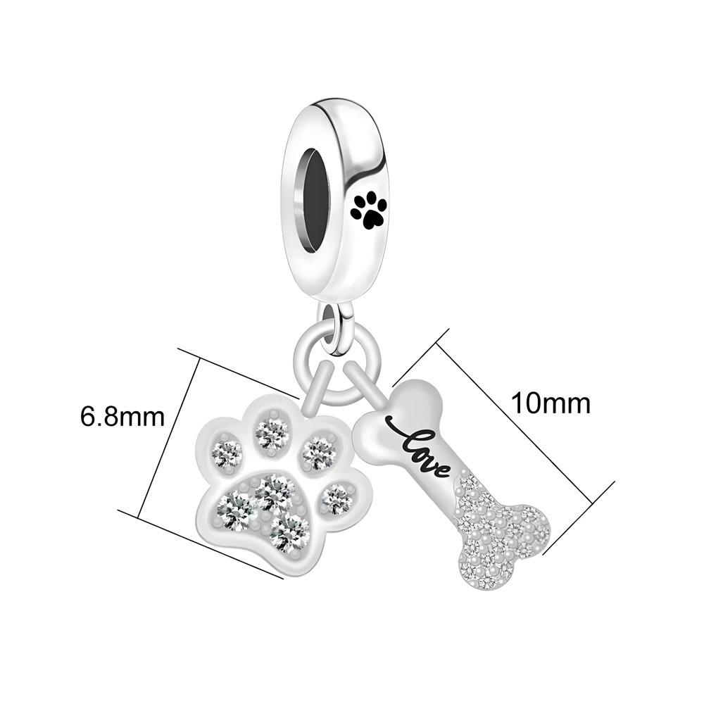 S925 Silver Pet Theme DIY Jewelry Accessories Zircon Paw Print And Bone Dual Pendant Bracelet Necklace Beads