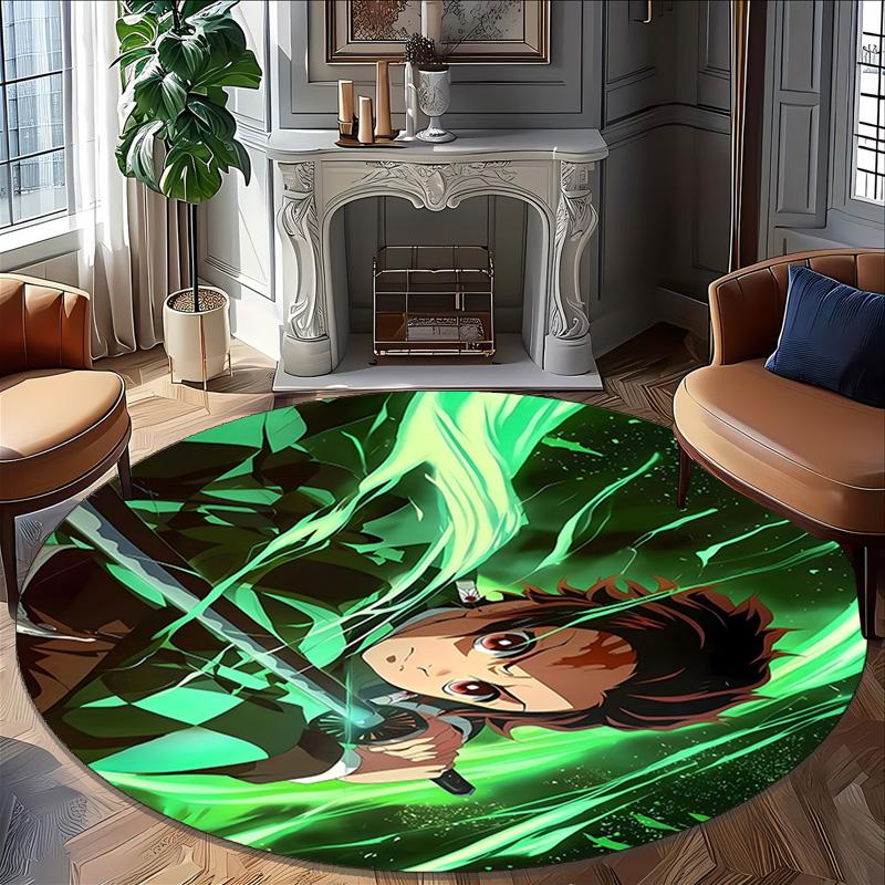 1pc Kamado Tanjiro Carpet, Round Rug, Comfortable, Suitable for Entryways, Living Rooms, Office, And Bedrooms, Christmas Decoration