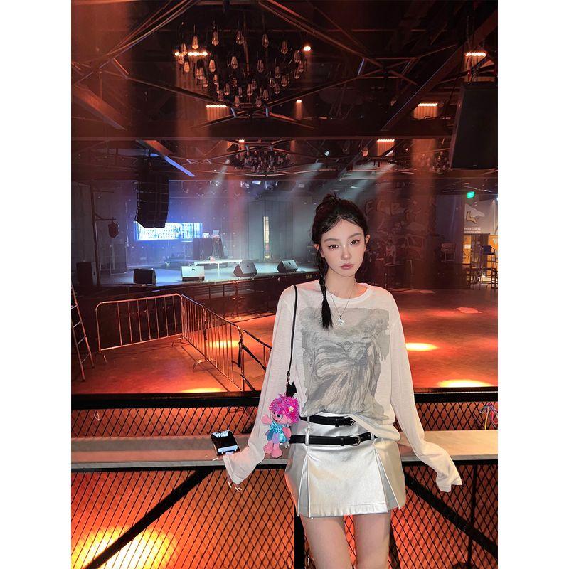 

District Ouyang Silver PU Leather Short Skirt Women s Summer Stylish Niche Style Sexy Short Skirt A- Line Skirt