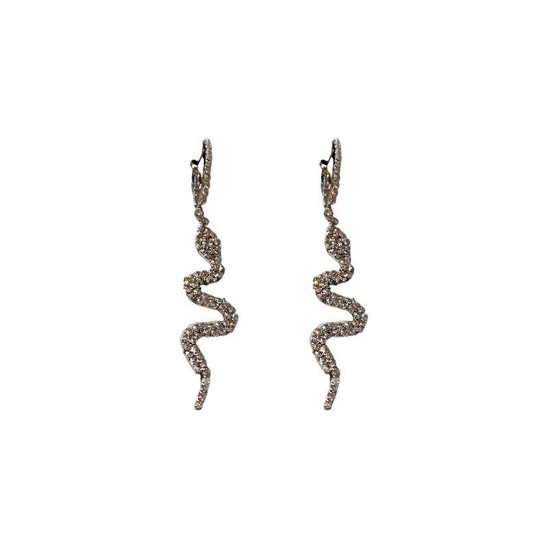 Silver Needle Diamond Geometric Serpentine Long Earrings European and American Light Luxury Personality Earrings Fashion Temperament Earrings Women