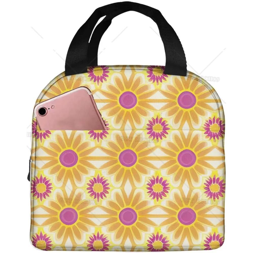 

Оранжевый и желтый цветочный принт многоразовый герметичный ланч-бокс для работы, офиса, пикника, путешествий, портативная изолированная сумка для ланча для женщин 22x20x13CM синий