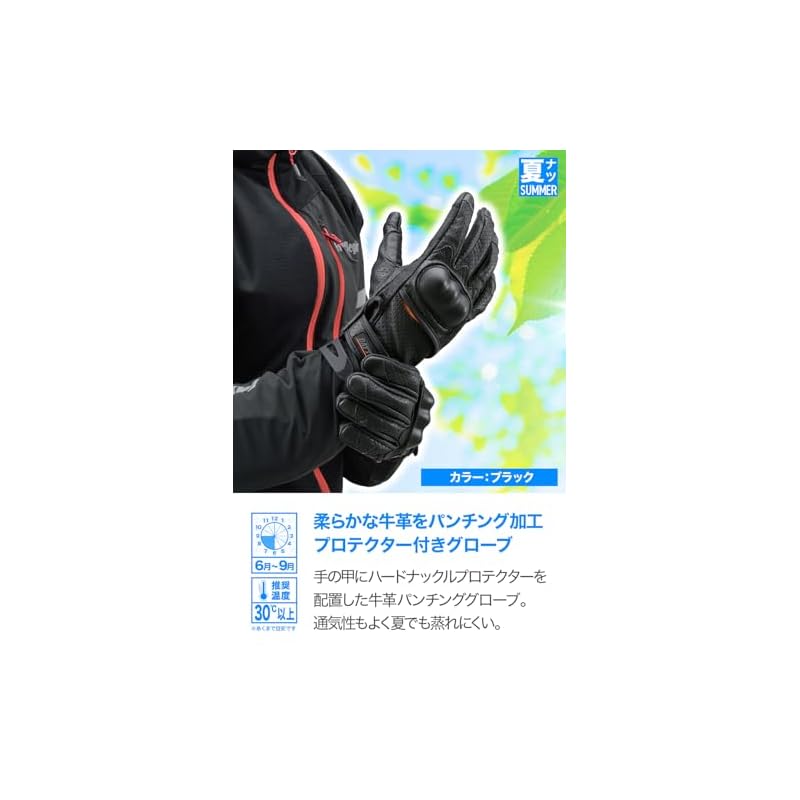 Daytona Motorcycle Gloves, Summer, Mesh, Hard Protector, Smartphone Compatible, Cowhide Leather, Perforated, Protector Gloves, HBG-130, Black, XL