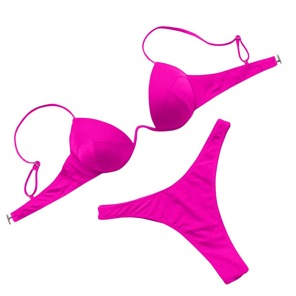 2025 Halter Bikini Set Short Swimsuit Women High Waist Swimwear  Women's Sexy Backless Solid Color Beach Split Bikini Swimsuit