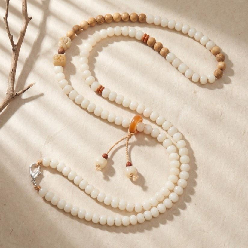 White Jade Bodhi Milk Fragrance Wood Phone Lanyard Chain Chinese Style Buddhist Phone Chain Neck Strap Crossbody Lanyard for Women
