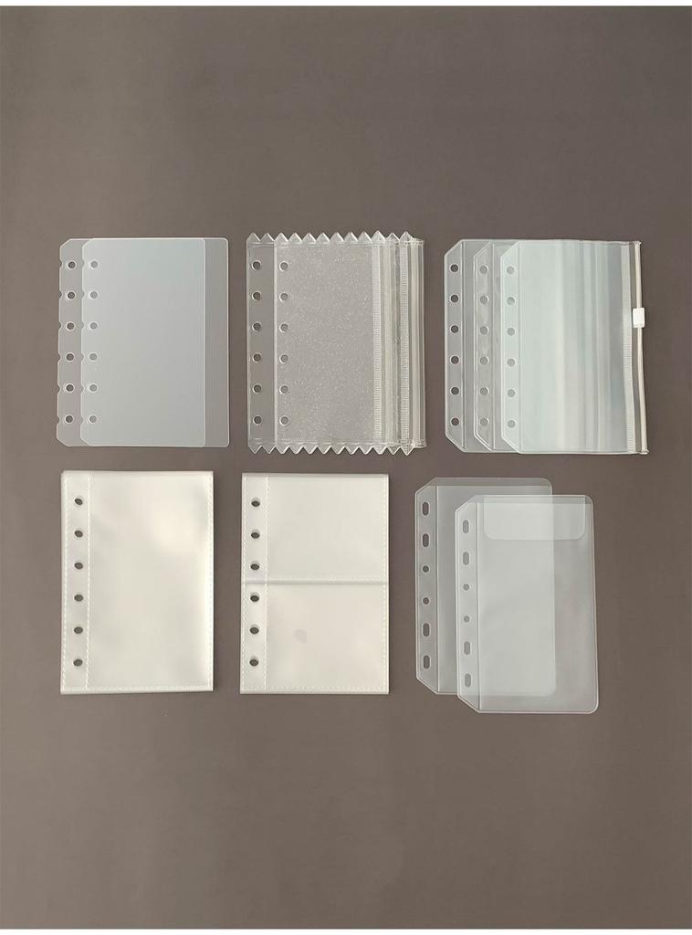 A7 6-Hole Loose Leaf Pockets Set PP Photo Album Refill Pages & PVC Zipper Bags for Planner Notebook Binder Accessories