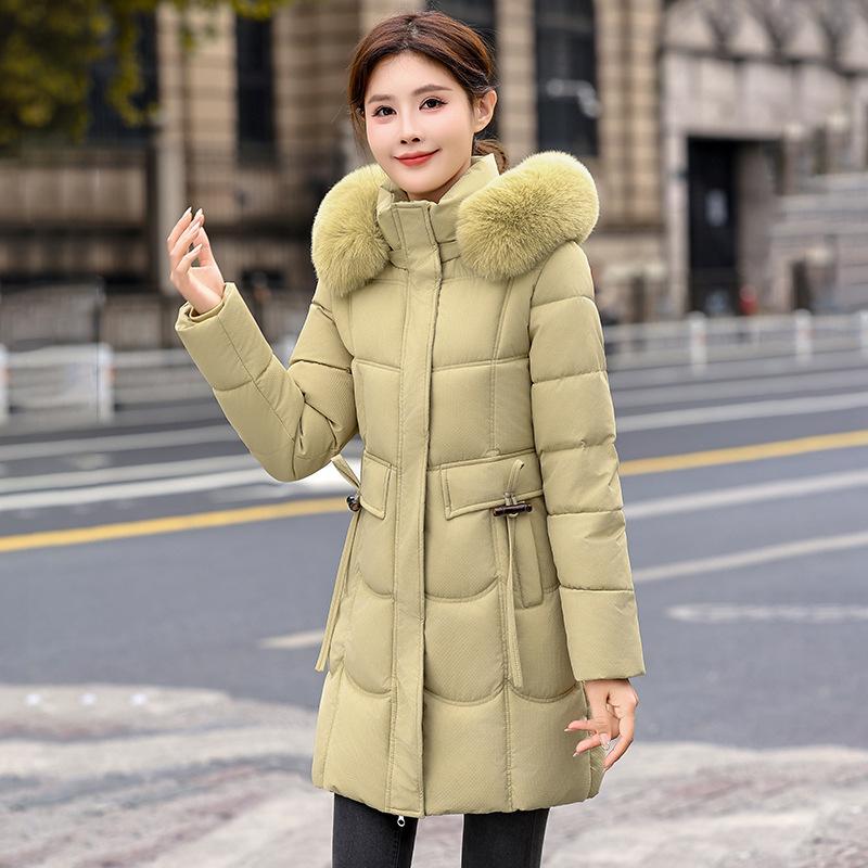 Down cotton clothes women's medium and long 2025 winter new Korean version fashion waist thickened warm hooded jacket