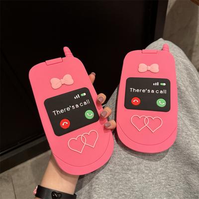 Girl Pink Love Clamshell Silicone Case for iPhone 15 Pro Max 14 Plus 13 12 Pro 11 All-inclusive Fall Protection Cover