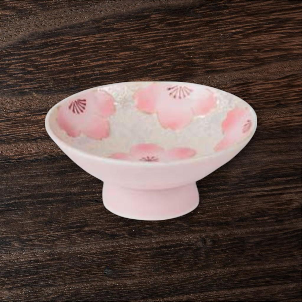 Takumifu Arita Ware 7cm Small Sake Cup with Light Pink Glaze and Iris Cherry Blossom Design, Made in Japan