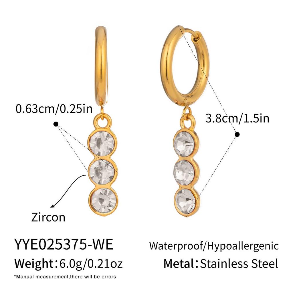 Xia Ling High-End White & Pink Zircon Pendant Earrings - Elegant European American Design, Non-Fading Titanium Steel