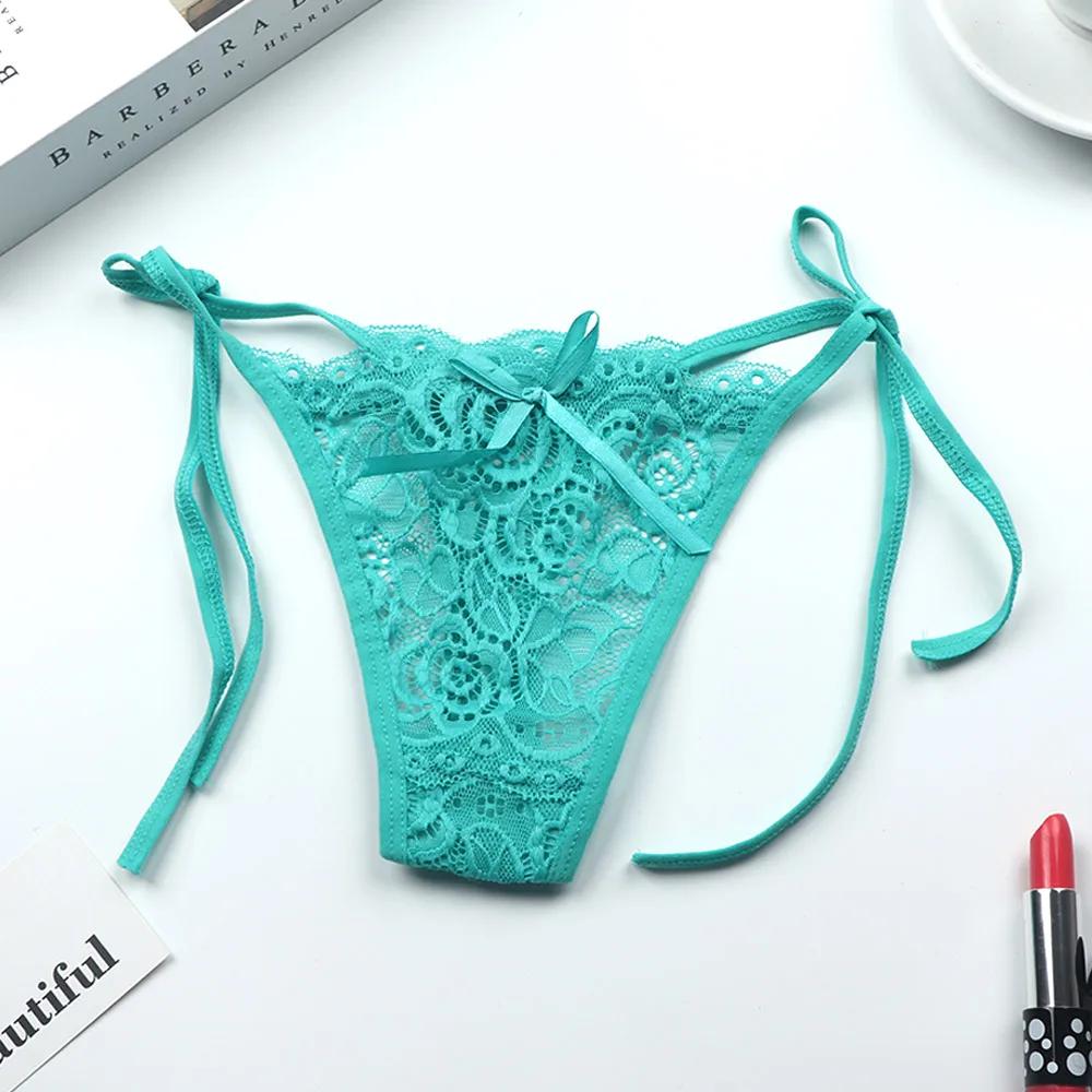 1 Pc Sexy G-string Thongs Women Panties Floral Sheer Underwear Soft Side Tie Lingerie Briefs Lace Transparent Thong Panties