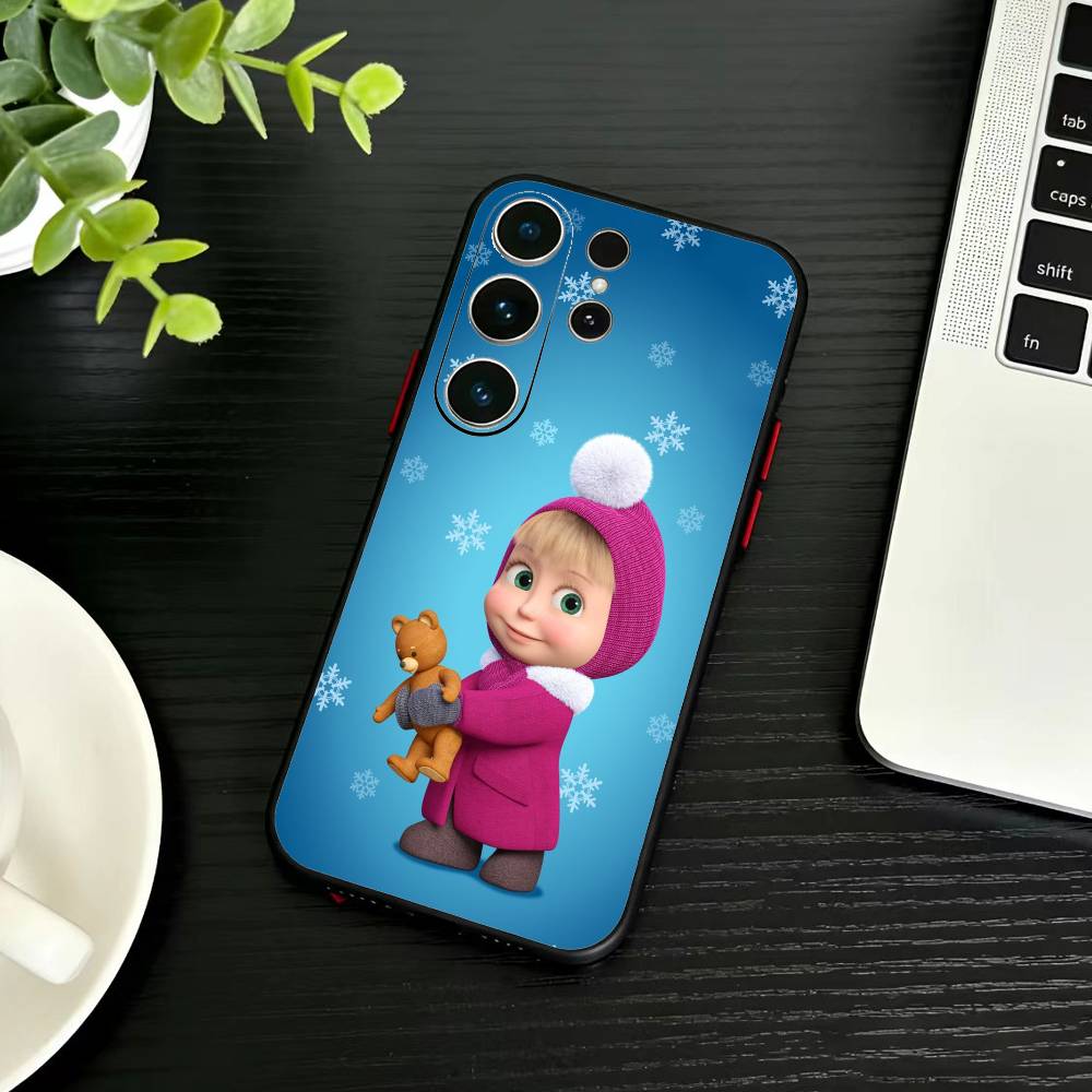 Cute M-Masha and Bears Phone Case For Samsung S26,S25,S24,S23,S22,S21,S20,Ultra,Plus,FE Black Soft Cover