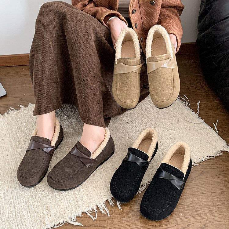 

Soft-soled, flat-bottomed pedals, fluffy retro women s outer velvet Doudou four-season warm cotton shoes 41 темно-коричневого кольору
