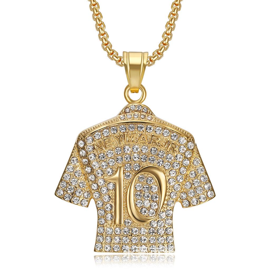 HNSP Rustfritt Stål Fotball Halskjede Anheng Full Zirkon Neymar 10 Drakt For Menn Gutt Fotballfans Zirkon Tilbehør Gaver