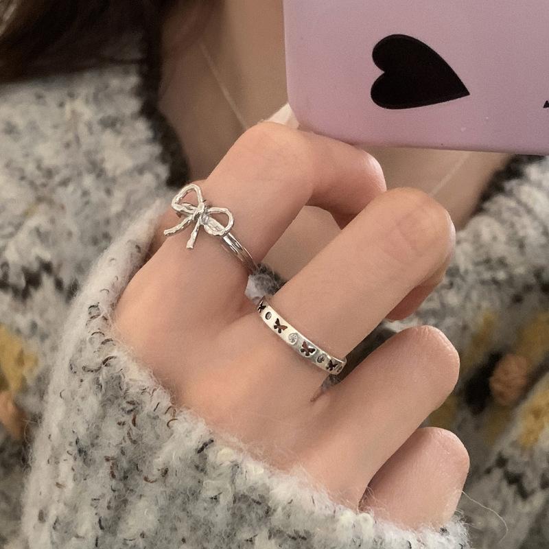 Adjustable Irregular Bow Ring Niche Design Light Luxury High-end Sense Fashionable Personality Women's Index Finger 100% Match Ring