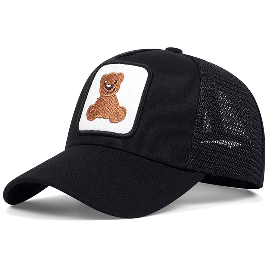 Unisex Little Bear Embroidery Adjustable Net Baseball Hat UV Protection Caps Spring Summer Outdoor Leisure Hats Travel Accessories for Women Men