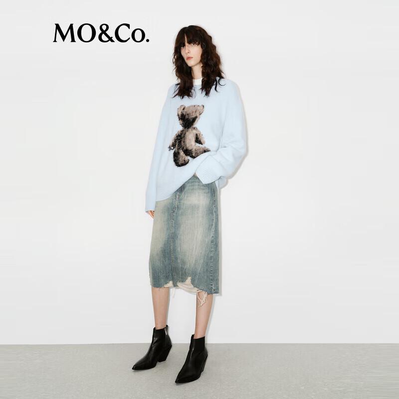 MO&Co. Relaxed Fit Alpaca Blend Bear Pattern Crew Neck Sweater